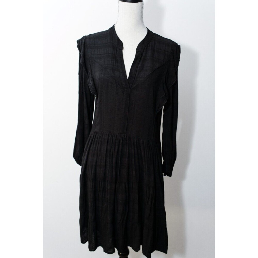 Anthropologie Amadi Black Long Sleeve Rossi Ruffled Tunic Shirt Dress Size S